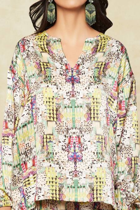 Buy Anamika Khanna Multi Color Cotton Button-down Neck Printed Top And Joggers Co-ord Set Online at Aza Fashions Buy_Anamika Khanna_Multi Color Cotton Button-down Neck Printed Top And Joggers Co-ord Set_Online_at_Aza_Fashions