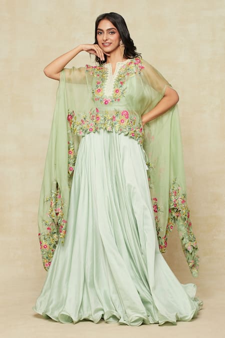 Anushree Reddy Floral Embroidered Cape Lehenga Set 