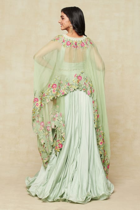 Anushree Reddy Floral Embroidered Cape Lehenga Set 