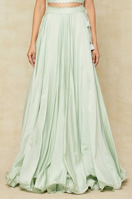 Shop_Anushree Reddy_Green Organza Embroidery Asymmetric Floral Cape Lehenga Set _Online_at_Aza_Fashions