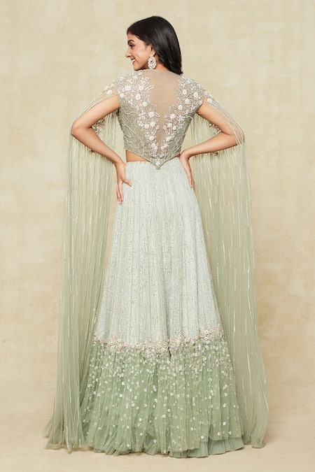 COUTURE BY NIHARIKA Vine Embroidered Cape Blouse & Lehenga Set 