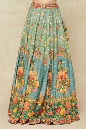 Buy Kalista Blue Embroidery Plunge Neck Floral Print And Lehenga Set Online at Aza Fashions Buy_Kalista_Blue Embroidery Plunge Neck Floral Print And Lehenga Set _Online_at_Aza_Fashions