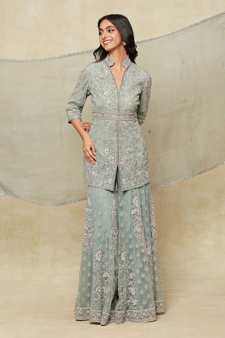 Sana Barreja Zardozi Embroidered Kurta Sharara Set 