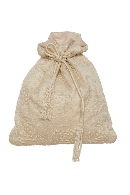 Lovetobag Rose Pearl Embroidered Potli Bag 