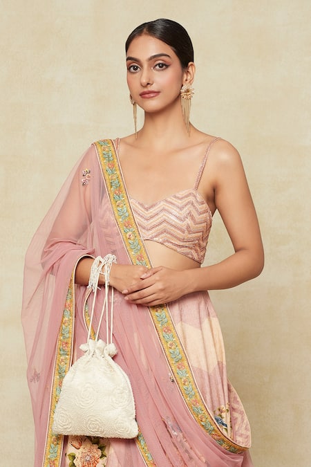 Buy_Lovetobag_Ivory Pearls, Embroidery, Ruffles Rose Potli Bag _Online_at_Aza_Fashions