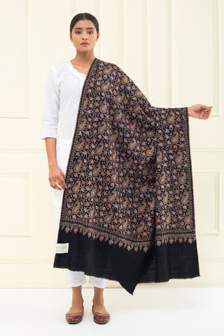 Pashme Ladakh Chinar Embroidered Jamawar Pashmina Shawl 