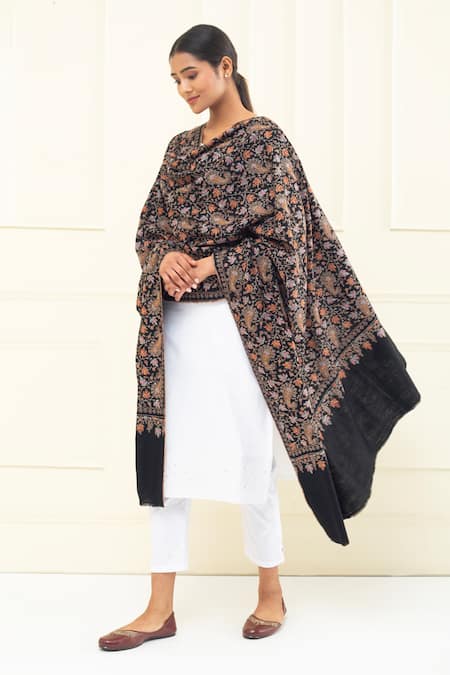 Pashme Ladakh Chinar Embroidered Jamawar Pashmina Shawl 