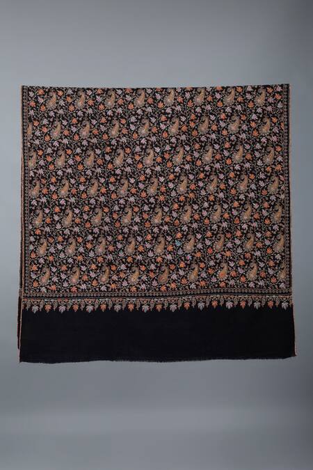 Pashme Ladakh Black Embroidered Chinar Jamawar Pashmina Shawl Online at Aza Fashions Pashme Ladakh_Black Embroidered Chinar Jamawar Pashmina Shawl _Online_at_Aza_Fashions