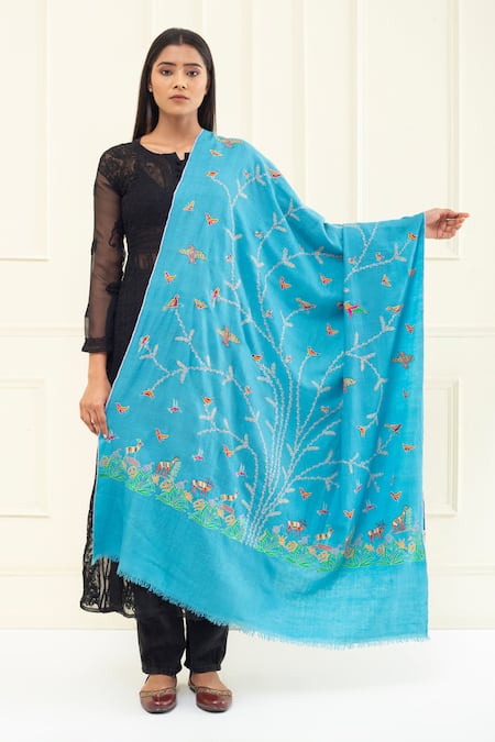 Pashme Ladakh Bird Embroidered Pashmina Shawl 