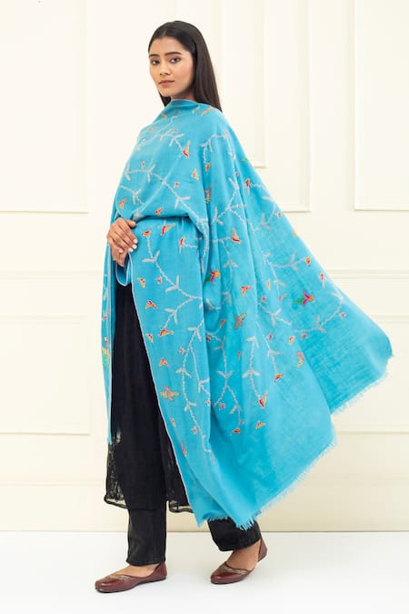 Pashme Ladakh Bird Embroidered Pashmina Shawl 