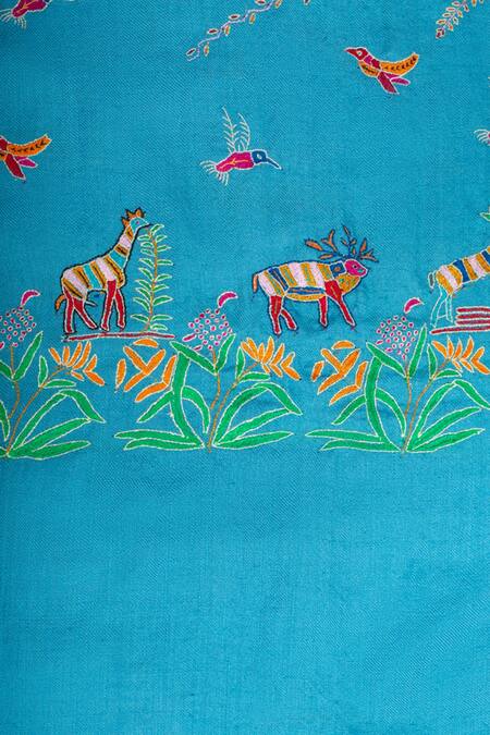 Buy_Pashme Ladakh_Blue Embroidered Bird Pashmina Shawl _Online_at_Aza_Fashions