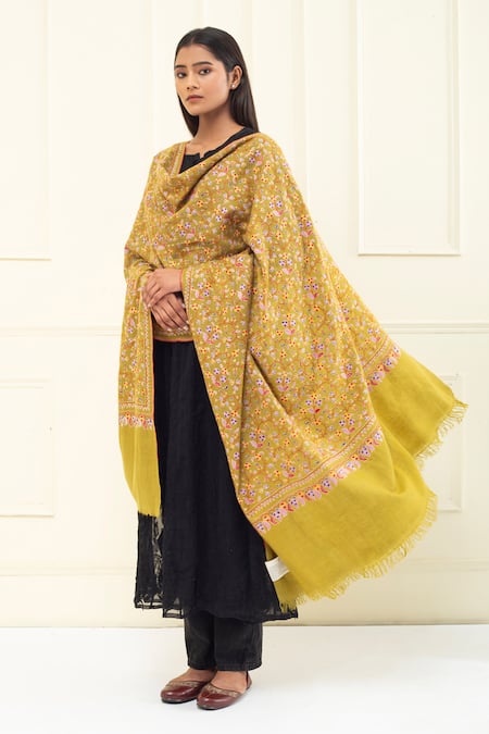 Pashme Ladakh Floral Branch Embroidered Pashmina Shawl 