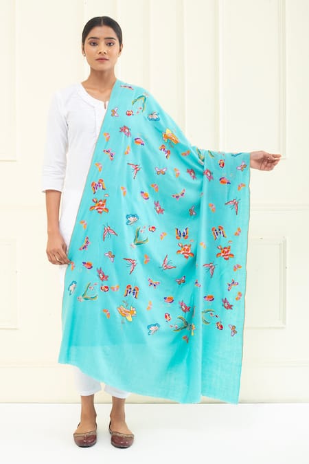 Pashme Ladakh Butterfly Embroidered Pashmina Shawl 