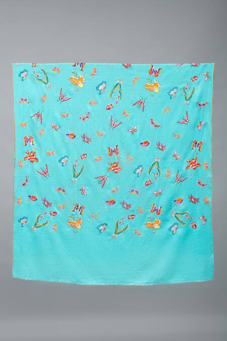 Pashme Ladakh Blue Embroidered Butterfly Pashmina Shawl Online at Aza Fashions Pashme Ladakh_Blue Embroidered Butterfly Pashmina Shawl _Online_at_Aza_Fashions