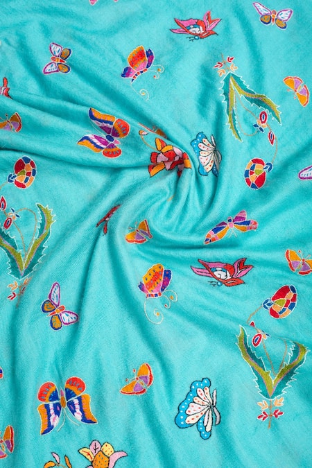 Buy Pashme Ladakh Blue Embroidered Butterfly Pashmina Shawl Online at Aza Fashions Buy_Pashme Ladakh_Blue Embroidered Butterfly Pashmina Shawl _Online_at_Aza_Fashions