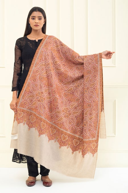 Pashme Ladakh Floral Heart Embroidered Pashmina Shawl 