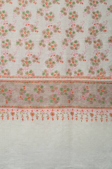 Pashme Ladakh Ivory Embroidered Floral Vine Pashmina Shawl at Aza Fashions Pashme Ladakh_Ivory Embroidered Floral Vine Pashmina Shawl_at_Aza_Fashions