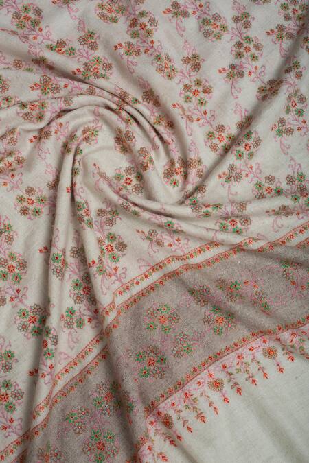 Buy Pashme Ladakh Ivory Embroidered Floral Vine Pashmina Shawl Buy_Pashme Ladakh_Ivory Embroidered Floral Vine Pashmina Shawl