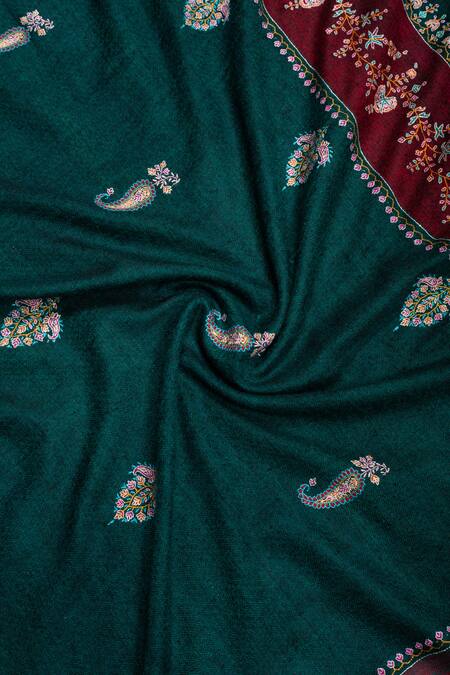 Buy Pashme Ladakh Green Embroidered Paisley Woven Pashmina Shawl Online at Aza Fashions Buy_Pashme Ladakh_Green Embroidered Paisley Woven Pashmina Shawl _Online_at_Aza_Fashions