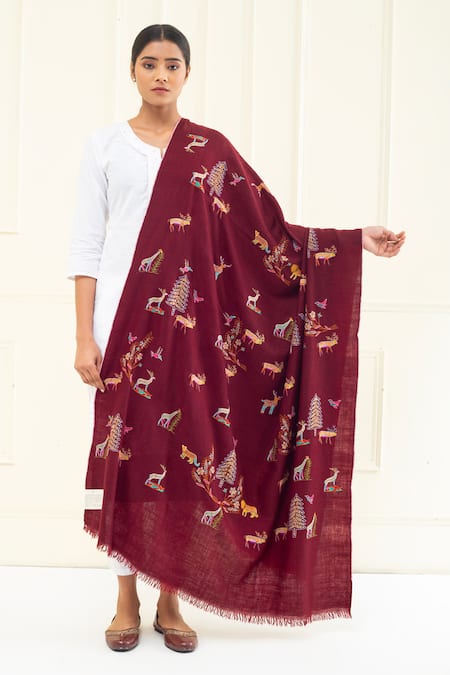 Pashme Ladakh Forest Embroidered Pashmina Shawl 