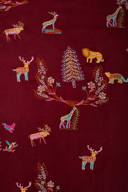 Buy Pashme Ladakh Maroon Embroidered Forest Pashmina Shawl Online at Aza Fashions Buy_Pashme Ladakh_Maroon Embroidered Forest Pashmina Shawl _Online_at_Aza_Fashions