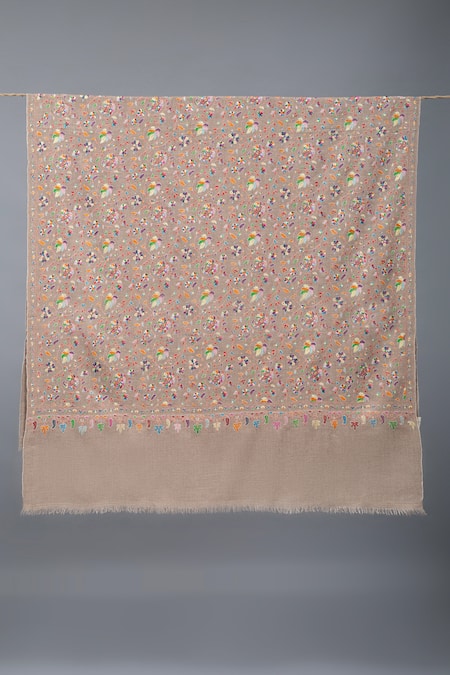 Pashme Ladakh Grey Embroidered Chinar Pashmina Shawl Online at Aza Fashions Pashme Ladakh_Grey Embroidered Chinar Pashmina Shawl _Online_at_Aza_Fashions