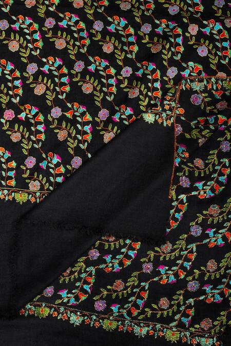Buy_Pashme Ladakh_Black Embroidered Morning Glory Pashmina Shawl _Online_at_Aza_Fashions
