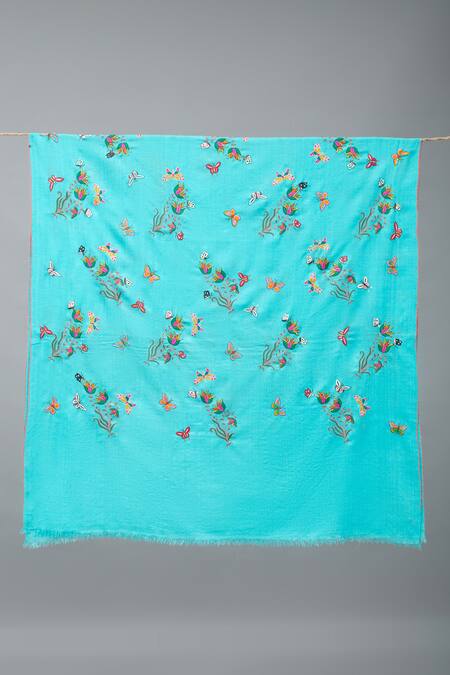 Pashme Ladakh Sky Blue Embroidered Butterfly Lily Pashmina Shawl Online at Aza Fashions Pashme Ladakh_Sky Blue Embroidered Butterfly Lily Pashmina Shawl _Online_at_Aza_Fashions