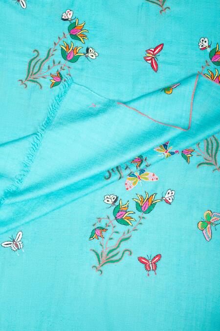 Buy Pashme Ladakh Sky Blue Embroidered Butterfly Lily Pashmina Shawl Online at Aza Fashions Buy_Pashme Ladakh_Sky Blue Embroidered Butterfly Lily Pashmina Shawl _Online_at_Aza_Fashions