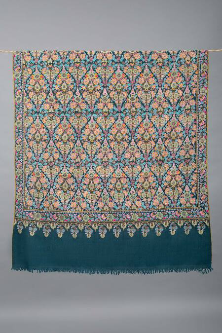 Pashme Ladakh Blue Embroidered Floral Kani Pashmina Shawl Online at Aza Fashions Pashme Ladakh_Blue Embroidered Floral Kani Pashmina Shawl _Online_at_Aza_Fashions