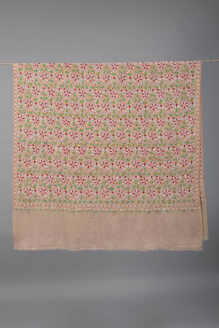 Pashme Ladakh Beige Embroidered Vine Woven Pashmina Shawl Online at Aza Fashions Pashme Ladakh_Beige Embroidered Vine Woven Pashmina Shawl _Online_at_Aza_Fashions