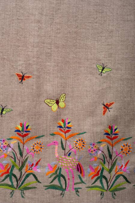 Buy Pashme Ladakh Grey Embroidered Floral Crane Pashmina Shawl Online at Aza Fashions Buy_Pashme Ladakh_Grey Embroidered Floral Crane Pashmina Shawl_Online_at_Aza_Fashions