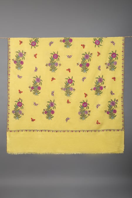 Pashme Ladakh Green Embroidered Dahlia Scatter Pashmina Shawl Online at Aza Fashions Pashme Ladakh_Green Embroidered Dahlia Scatter Pashmina Shawl _Online_at_Aza_Fashions