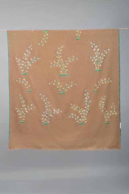 Pashme Ladakh Brown Embroidered Jasmine Pashmina Shawl Online at Aza Fashions Pashme Ladakh_Brown Embroidered Jasmine Pashmina Shawl_Online_at_Aza_Fashions