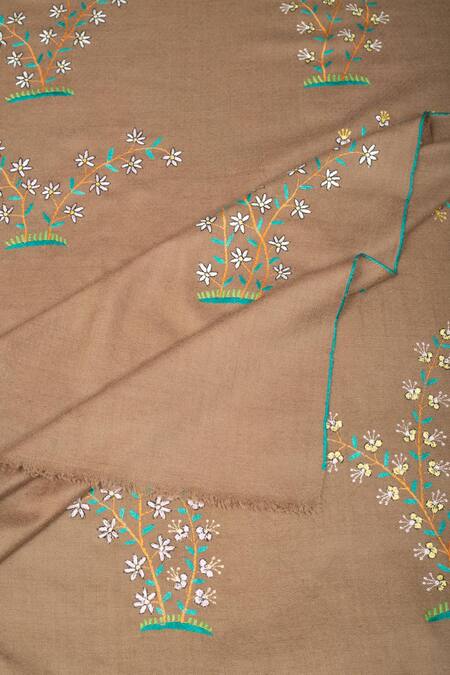 Buy Pashme Ladakh Brown Embroidered Jasmine Pashmina Shawl Online at Aza Fashions Buy_Pashme Ladakh_Brown Embroidered Jasmine Pashmina Shawl_Online_at_Aza_Fashions
