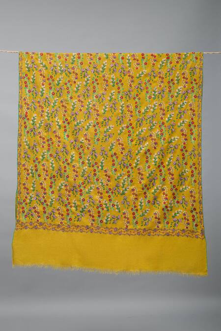 Pashme Ladakh_Green Embroidered Floral Mix Vine Pashmina Shawl _Online_at_Aza_Fashions