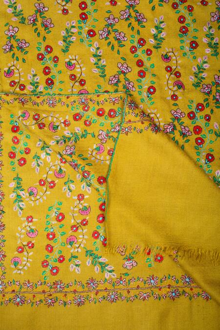 Buy_Pashme Ladakh_Green Embroidered Floral Mix Vine Pashmina Shawl _Online_at_Aza_Fashions
