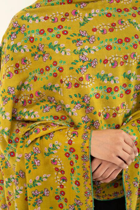Buy_Pashme Ladakh_Green Embroidered Floral Mix Vine Pashmina Shawl 