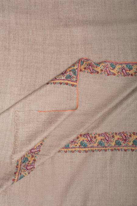 Buy_Pashme Ladakh_Beige Embroidered Paisley Border Pashmina Shawl_Online_at_Aza_Fashions