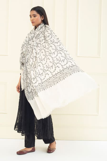 Pashme Ladakh Foliage Jaali Embroidered Pashmina Shawl 