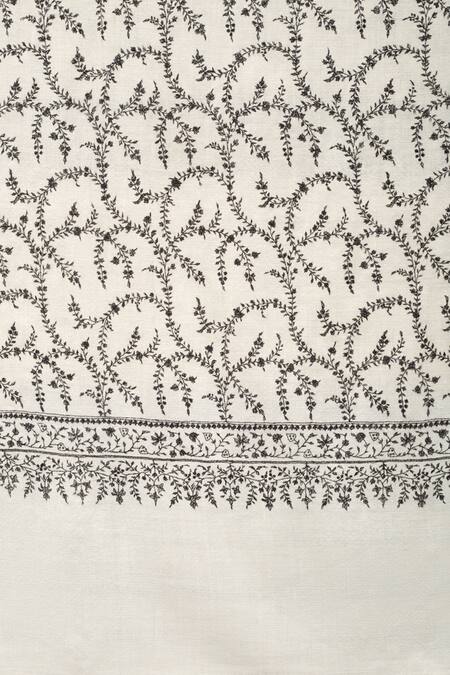 Buy_Pashme Ladakh_Ivory Embroidered Foliage Jaali Pashmina Shawl_Online_at_Aza_Fashions