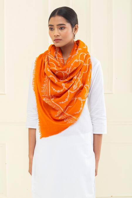 Pashme Ladakh Blossom Jaali Embroidered Pashmina Stole 