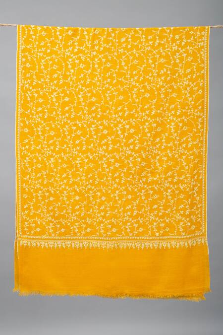 Pashme Ladakh Yellow Embroidered Leafy Vine Pashmina Stole Online at Aza Fashions Pashme Ladakh_Yellow Embroidered Leafy Vine Pashmina Stole _Online_at_Aza_Fashions