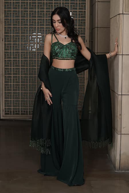 HOUSE OF KÀRMÀH Embroidered Bustier Gharara Set 