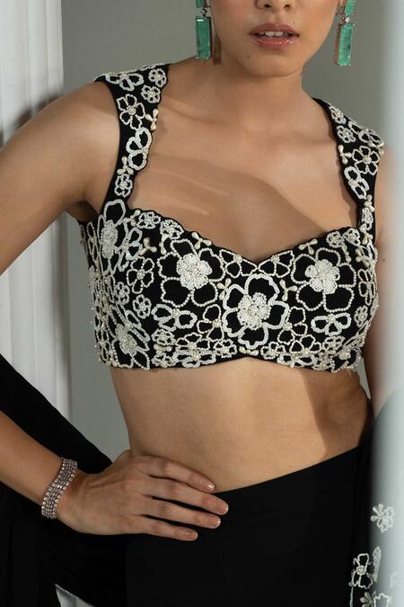 House Of Karmah Black Crepe Embroidered Pearls Sweetheart Eclipse Top Slit Skirt Set at Aza Fashions House Of Karmah_Black Crepe Embroidered Pearls Sweetheart Eclipse Top Slit Skirt Set _at_Aza_Fashions