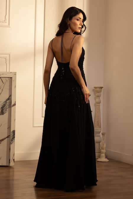 House Of KàRMàH Midnight Embroidered Gown With Dupatta 