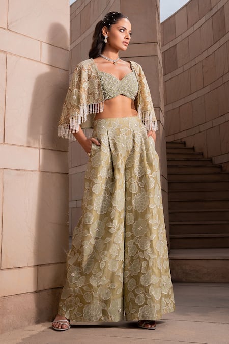 Seeaash Floral Jaal Embroidered Cape & Pant Set 