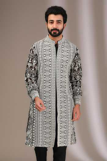 Buy Rabani & Rakha Black Georgette, Cotton Satin, Cotton, Silk Embroidery Thread Kurta With Pant Online at Aza Fashions Buy_Rabani & Rakha_Black Georgette, Cotton Satin, Cotton, Silk Embroidery Thread Kurta With Pant _Online_at_Aza_Fashions