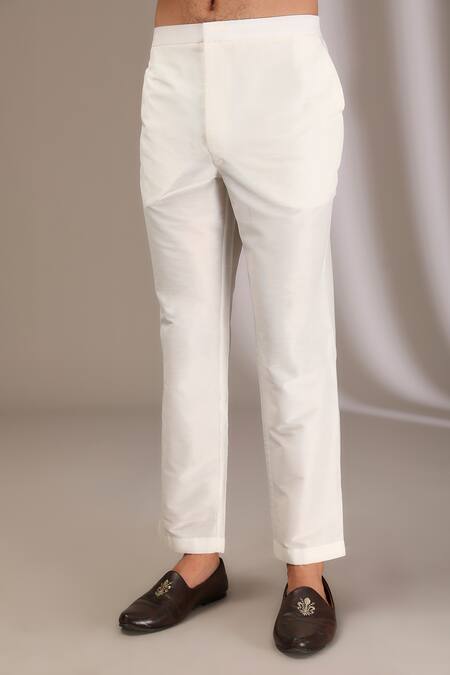 Buy_Rabani & Rakha_Blue Silk, Cotton Embroidery Thread Kurta With Solid Pant _Online_at_Aza_Fashions