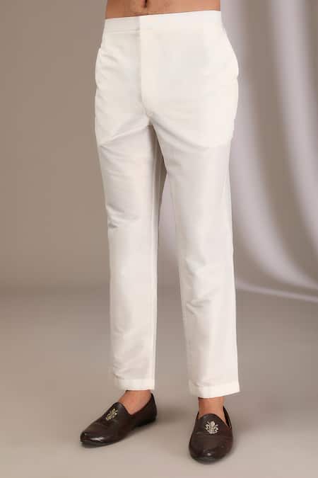 Buy_Rabani & Rakha_Ivory Georgette, Cotton Satin, Cotton, Silk Mirrors, Embroidered Kurta With Pant _Online_at_Aza_Fashions